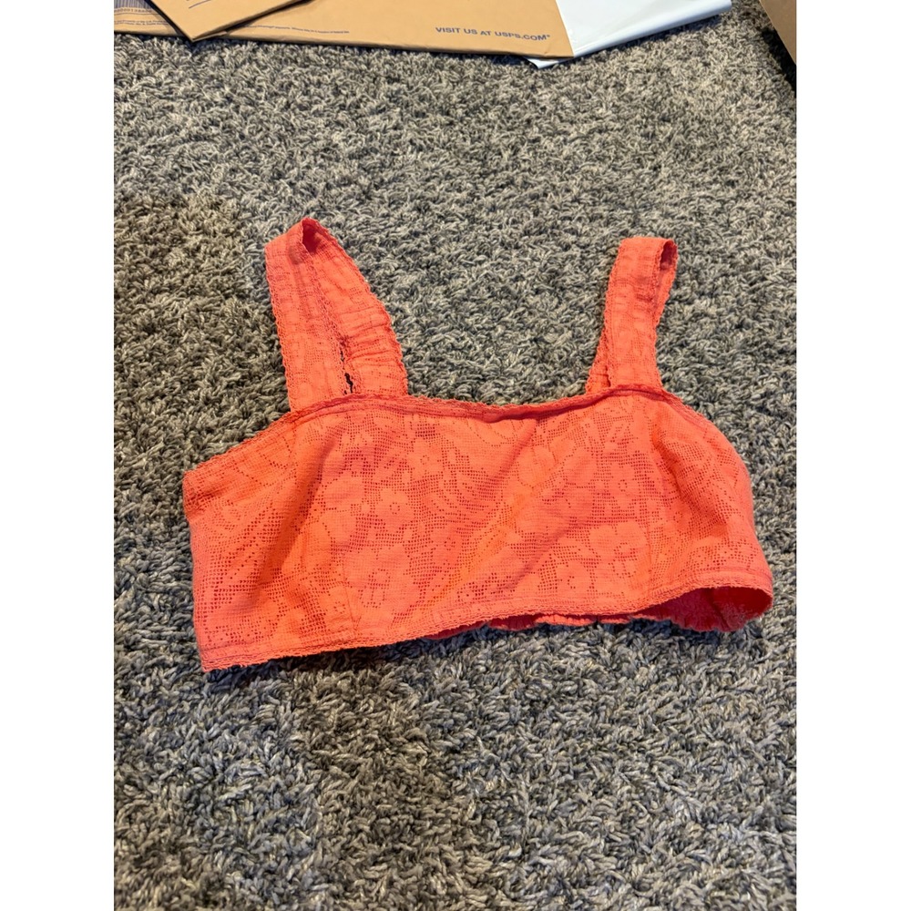 American Eagle Coral Pink Floral Lace Smocked Back Bralette Crop Top Medium